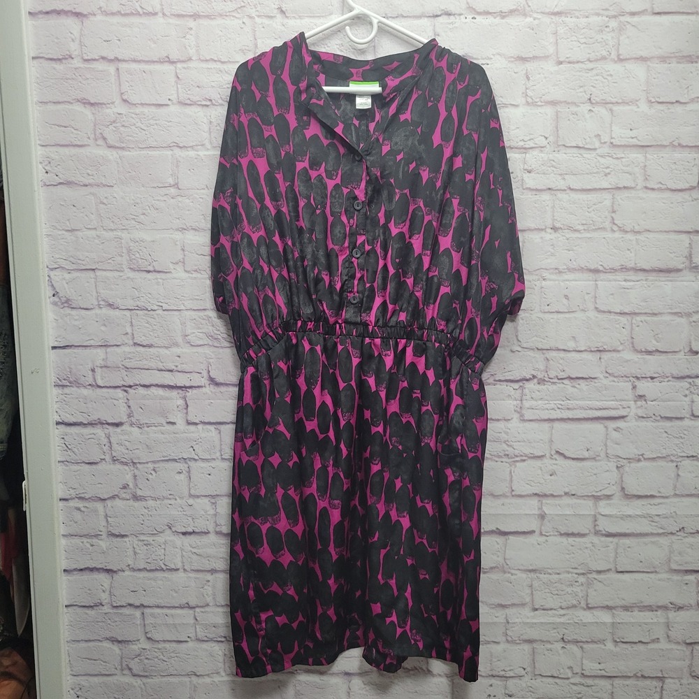 Tessuto Magenta Black Smocked Dress Plus Size 4X Geometric Pull On Muumuu